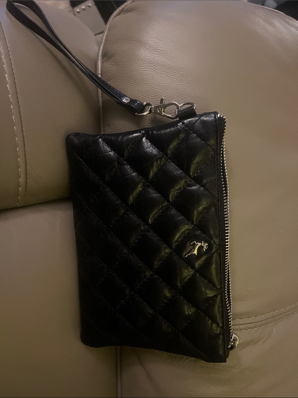 Black Quilted Leather Wristlet Clutch - Unbranded